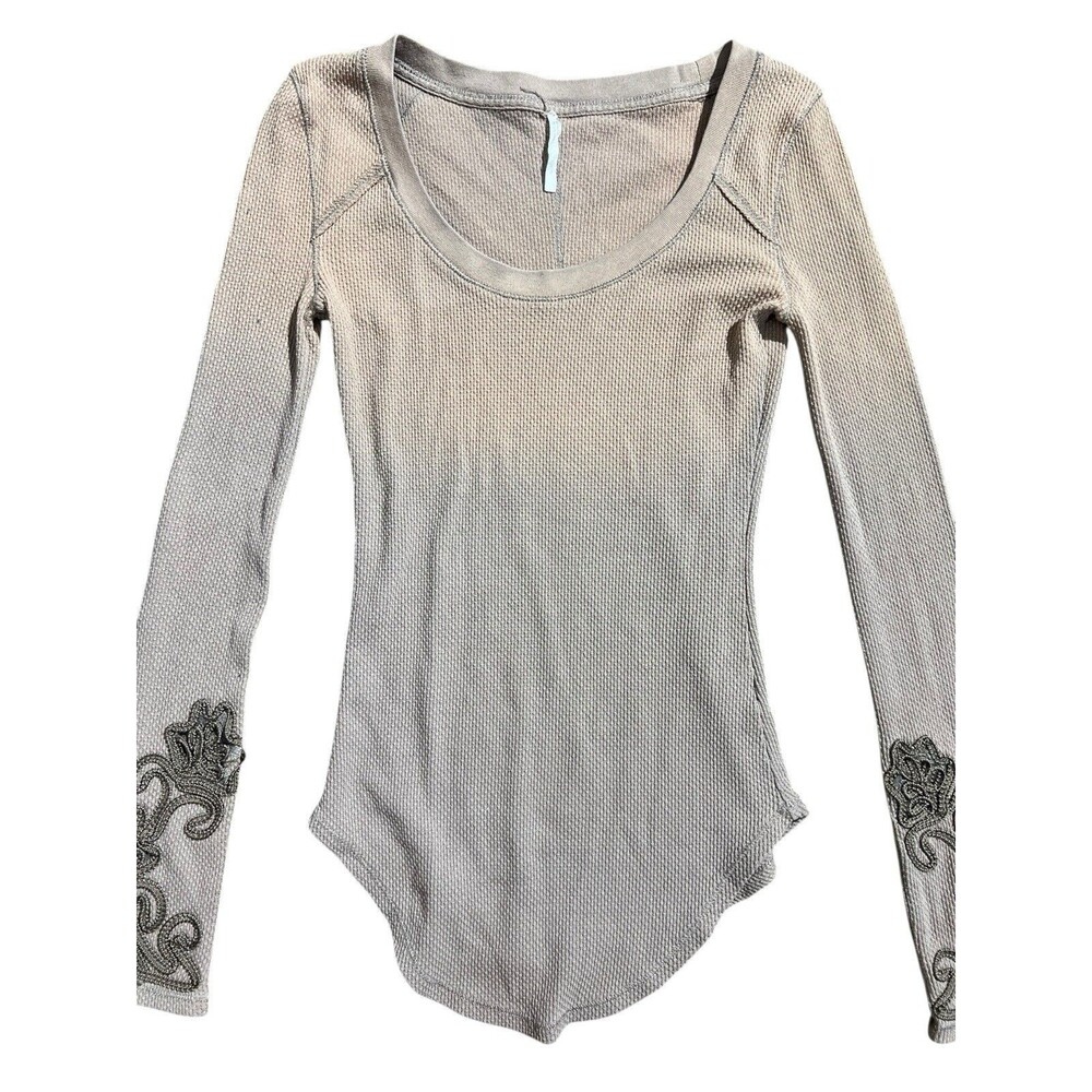 Free People Masquerade Cuff Long-Sleeve Thermal Top Ombré Sz S - Picture 2 of 12